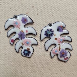 Artisan Monstera Leaves Enamel Copper Earring Charms *read*